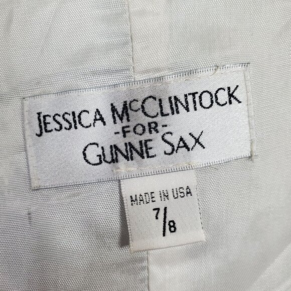 Jessica McClintock Gunne Sax 7 8 Dress Strapless Floral Metallic Brocade Tulle - Picture 4 of 16